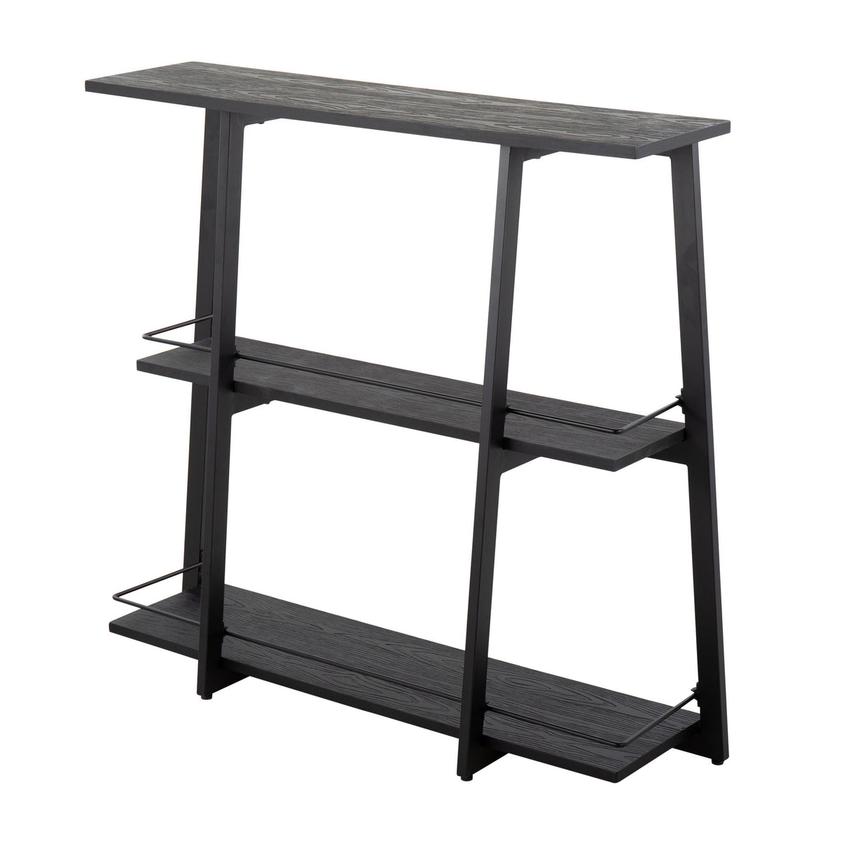 Industrial Bookcase with Black Bamboo & Steel Frame - Black