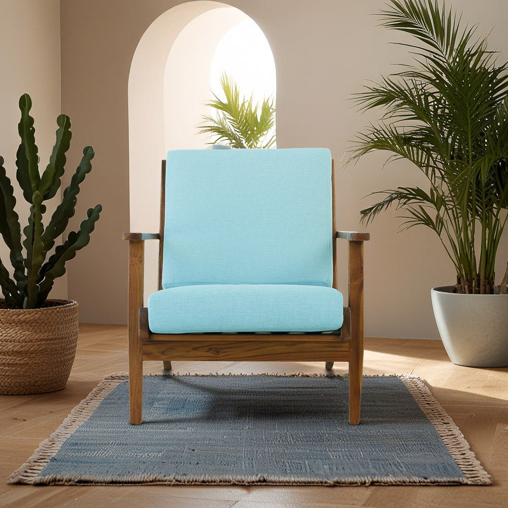 Genuine Lounge Chair with Solid Wood Frame - Beige, Green, Light Blue