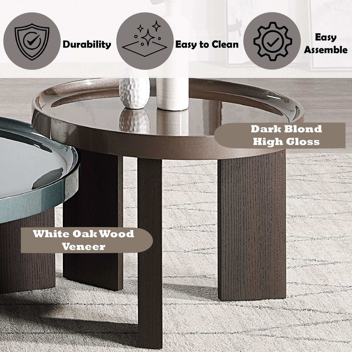 Elegant Design Coffee Table with High Gloss Top - Dark Green or Dark Brown