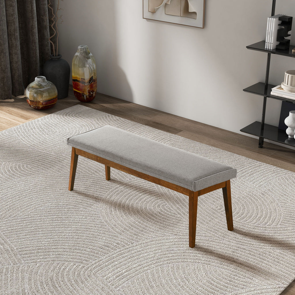 Ash Gray Upholstered Bench with Solid Wood Base - Ash Gray