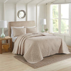 Reversible Bedspread Set with Quilted Medallion Design - Khaki