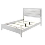 Modern Bed Frame with Wave Texture Headboard and Angled Legs - White