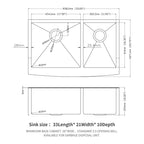 Black Double Bowl Farmhouse Sink with Soundproofing - Stainless Steel