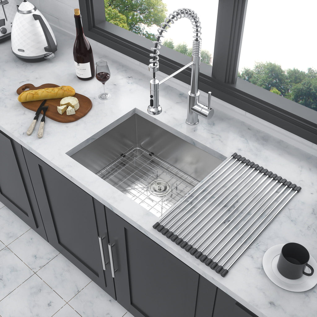 Modern Undermount Stainless Steel Kitchen Sink 16 Gauge, Deep Single Bowl - Gray