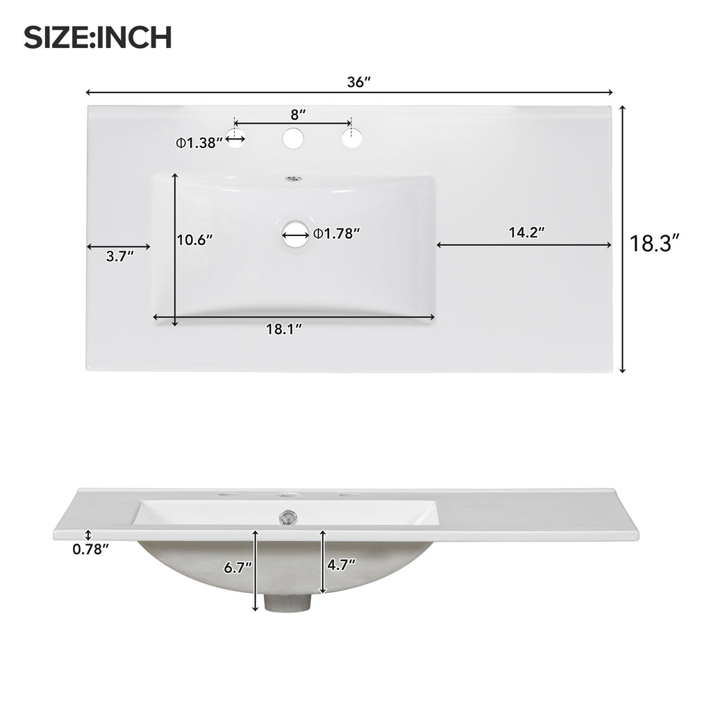 36" Black Bathroom Vanity With Ceramic Sink Combo