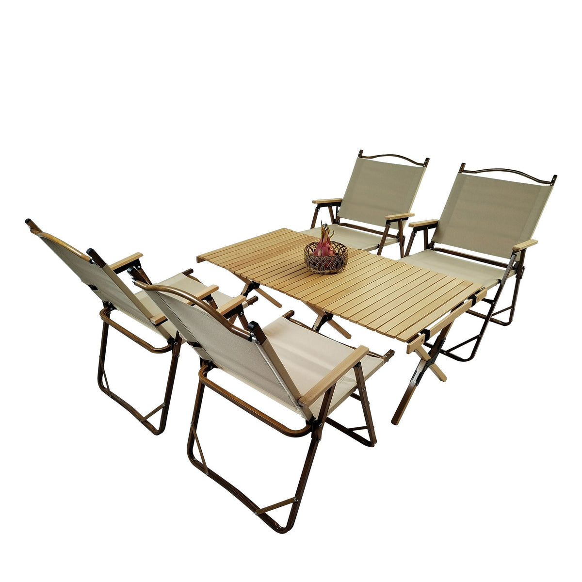 Natural 5 Piece Outdoor Dining Set with Foldable Table & Chairs