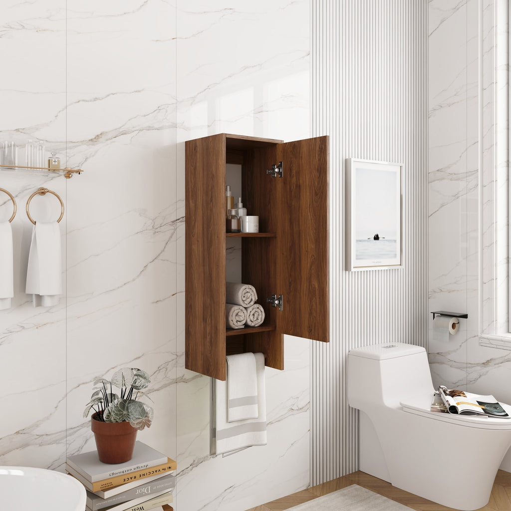 12 Inch Wall Mounted Side Cabinet with Soft Closing Door - Brown Ebony