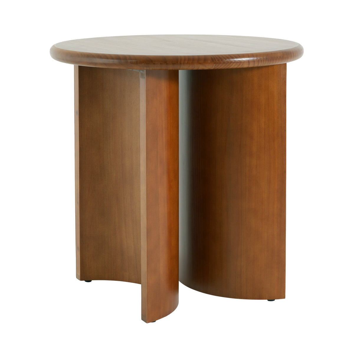 Walnut Finish Pine Wood Round Side Table with Fan-Shaped Legs - Walnut