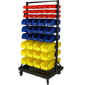 90 Parts Bin Shelving Storage Organizer with Locking Wheels - Black/Yellow