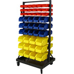 90 Parts Bin Shelving Storage Organizer with Locking Wheels - Black/Yellow