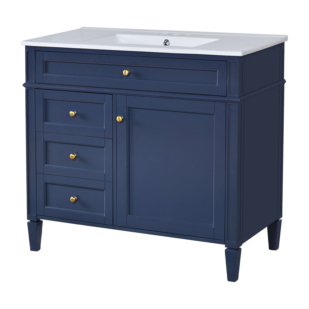Blue Bathroom Vanity with Top Sink and Ample Storage - 36" Wide