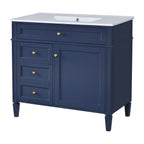 Blue Bathroom Vanity with Top Sink and Ample Storage - 36" Wide