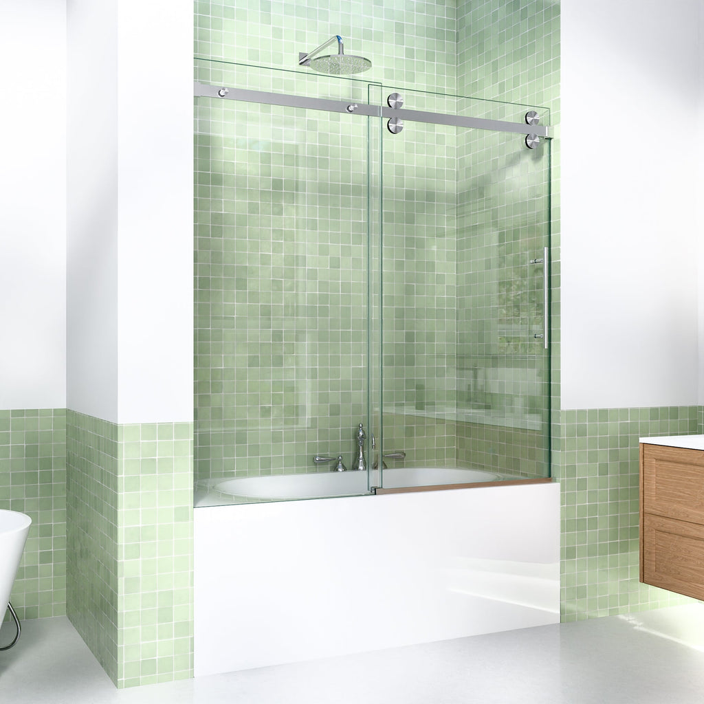 56-60"W Frameless Sliding Tub Shower Door with Tempered Glass - Brushed Nickel