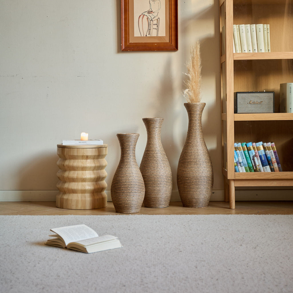 3 Piece Artificial Rattan Floor Vase Set with Modern Artistic Style - Beige