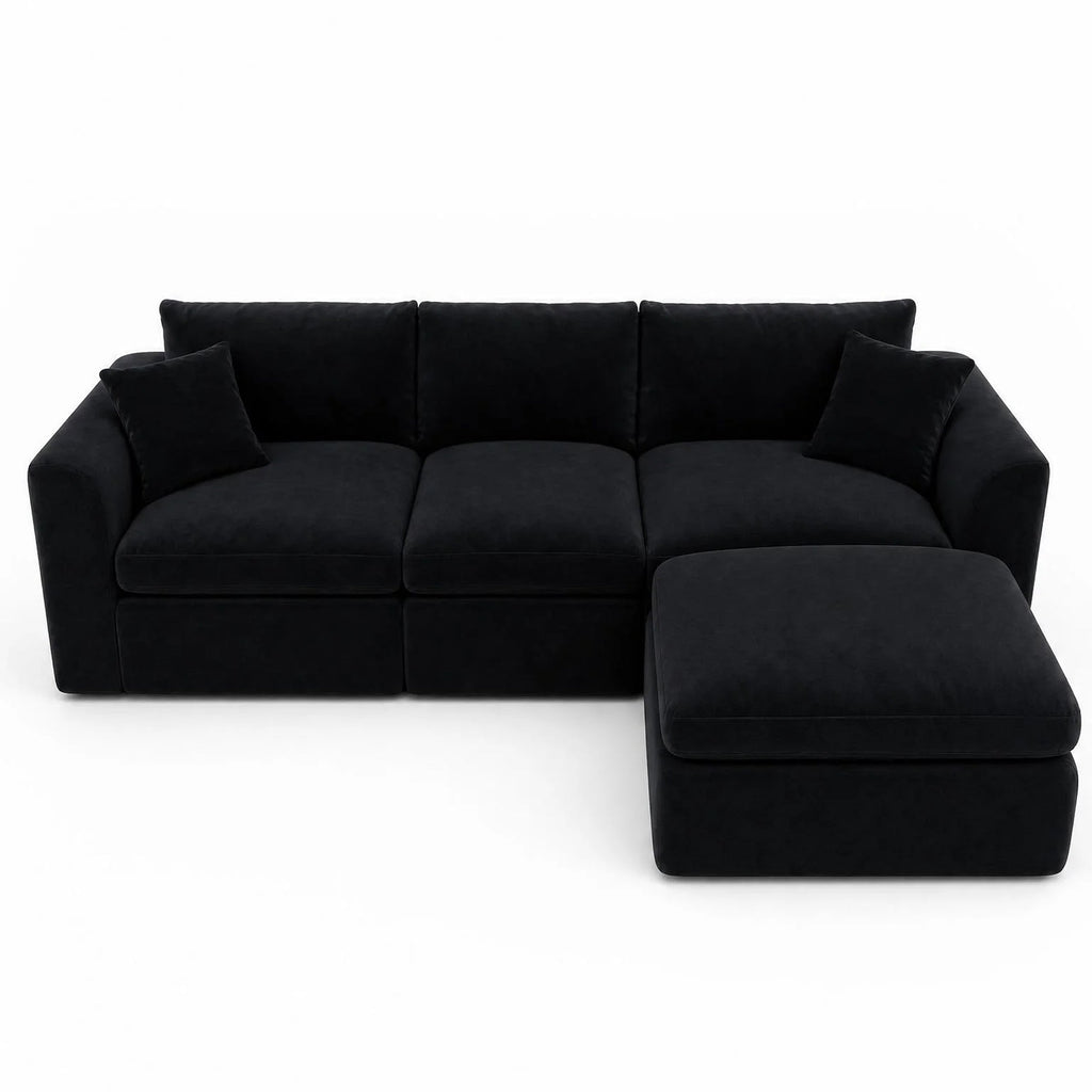 Compressed Modular Sectional Sofa with Ottoman - Black Linen