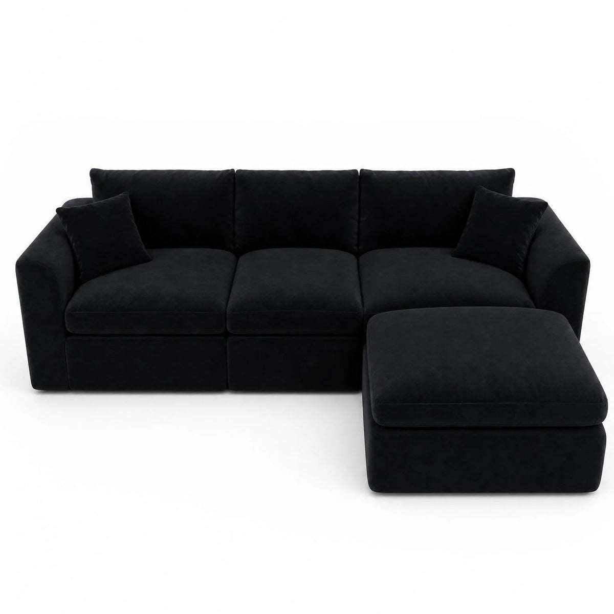 Compressed Modular Sectional Sofa with Ottoman - Black Linen