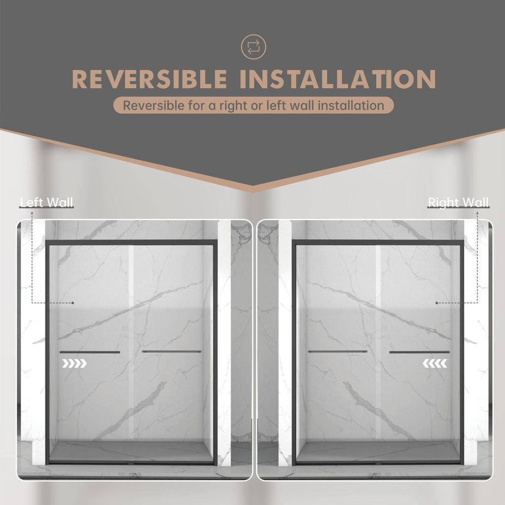 Double Sliding Shower Door with Tempered Glass - Matte Black