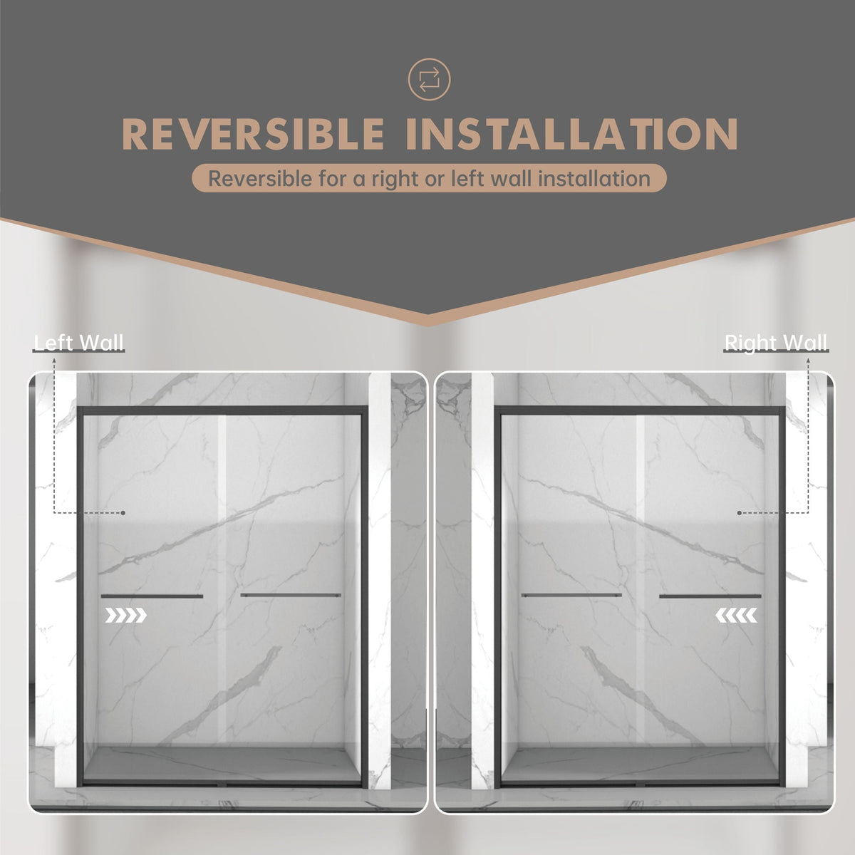 Double Sliding Shower Door with Tempered Glass - Matte Black