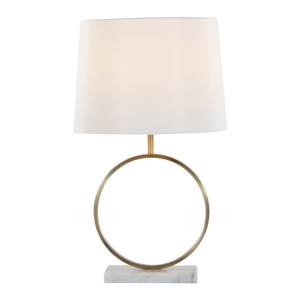 Contemporary Table Lamp with Marble Base and Linen Shade - White / Gold