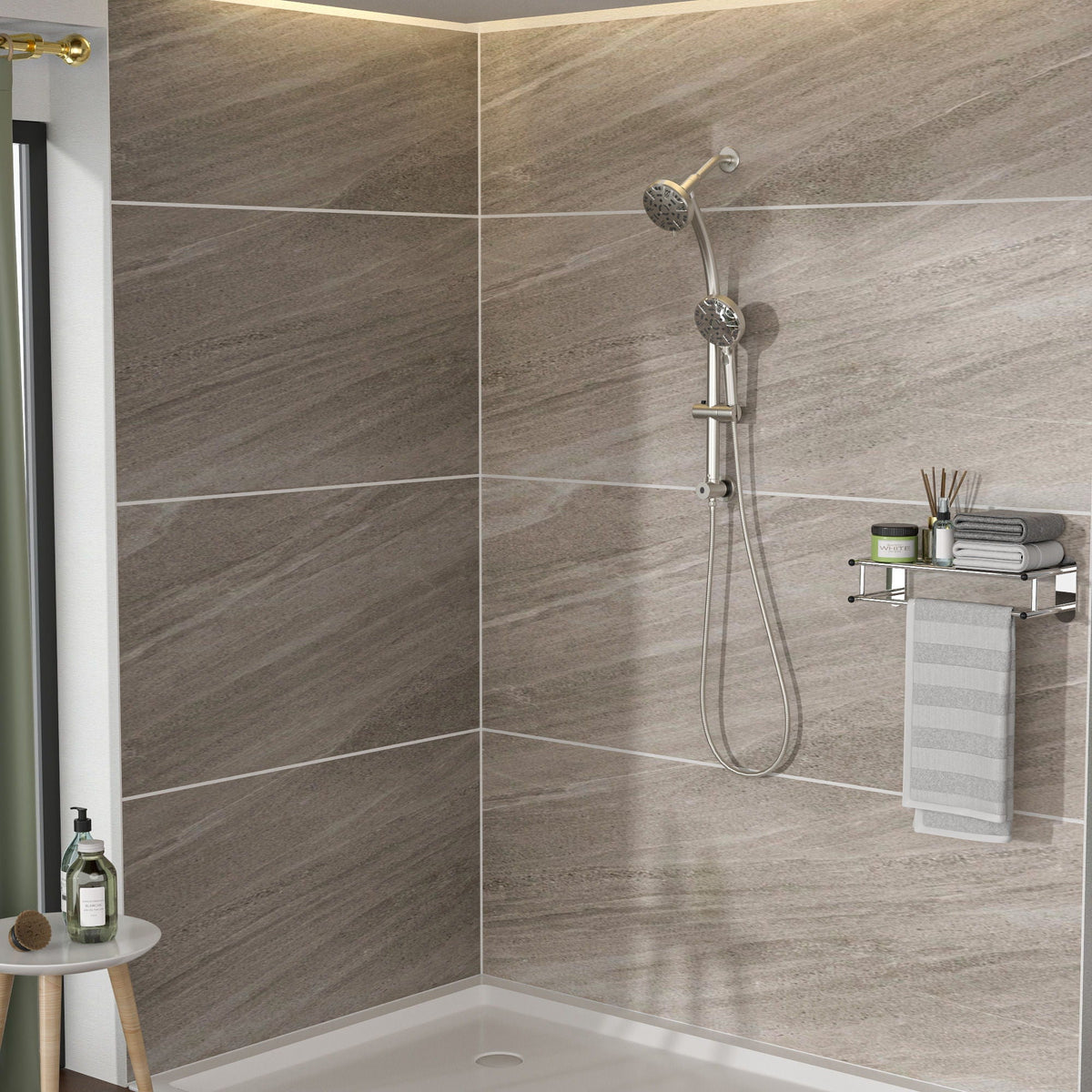 Dual Shower Head System with Rain Shower and Adjustable Slide Bar - Multiple Colors