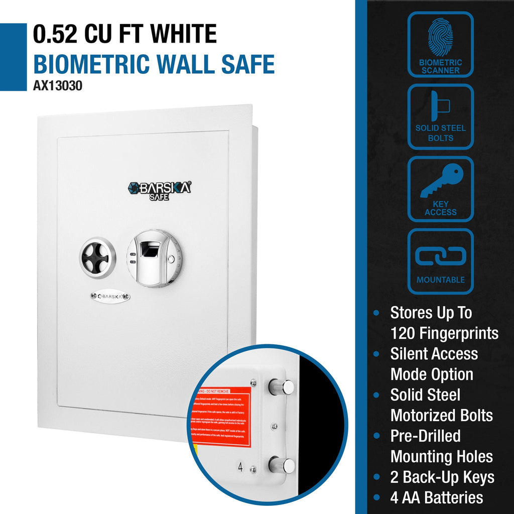 Biometric Wall Safe with 120-Fingerprint Security - White