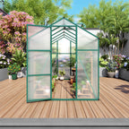 Polycarbonate Walk-In Greenhouse with Raised Base - Green