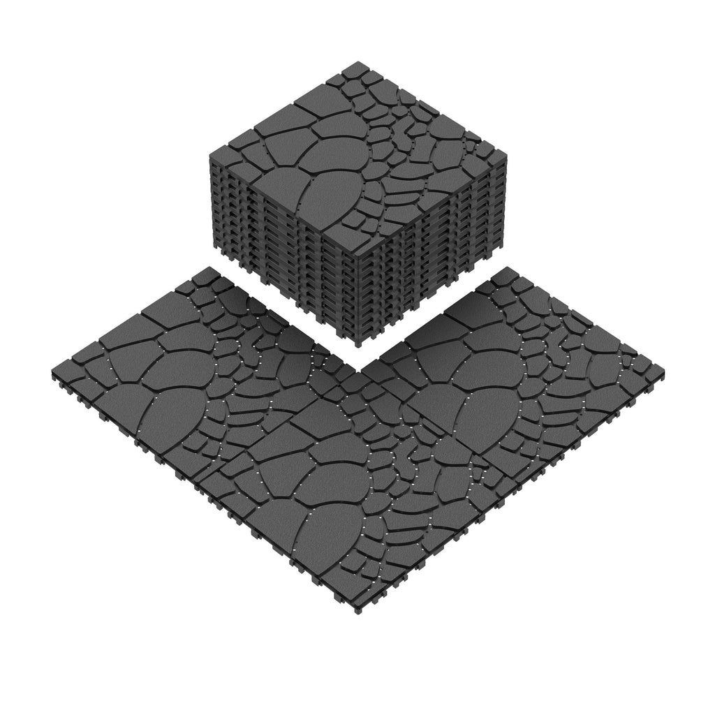 Stone Texture 12" Patio Deck Tiles with Interlocking Design - Polypropylene, 44 pcs