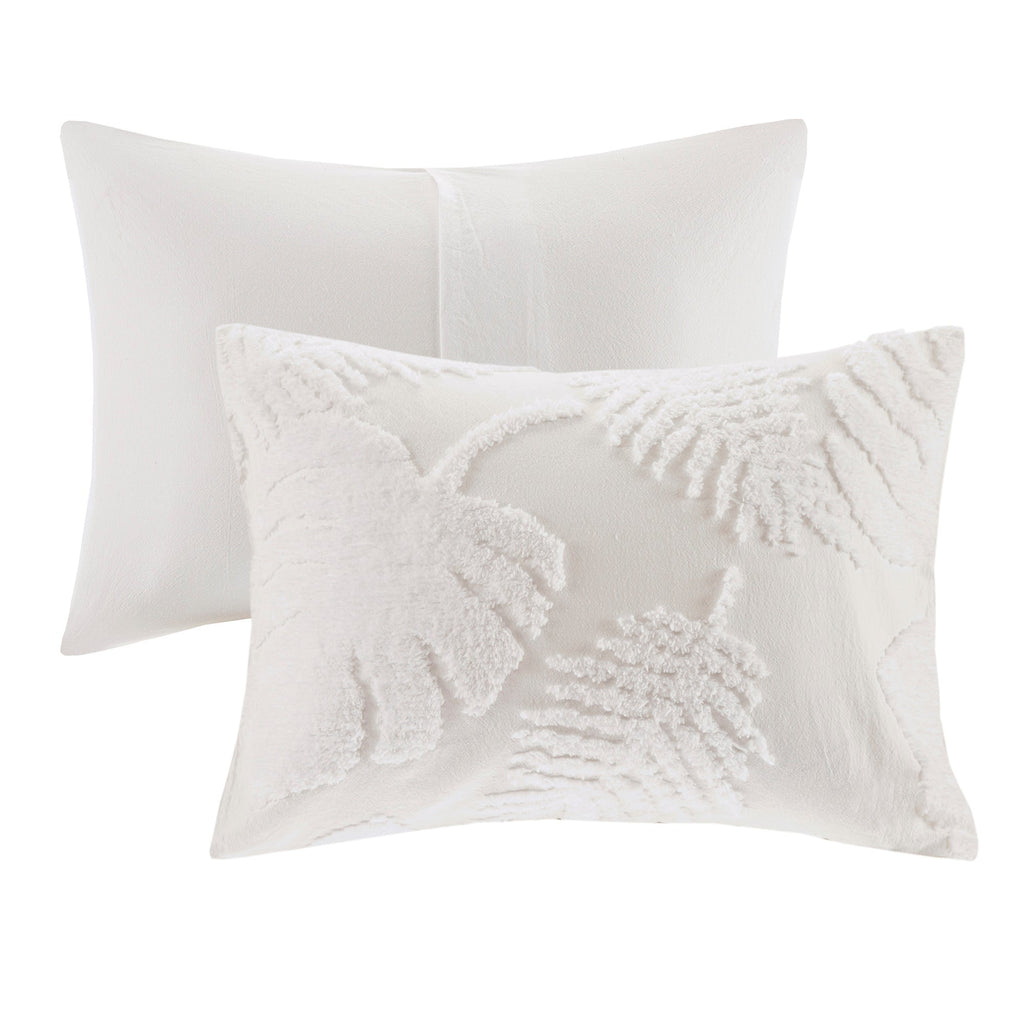 Off-White Tufted Cotton Chenille Palm Comforter Set with Palm Leaf Design - Full/Queen