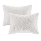 Off-White Tufted Cotton Chenille Palm Comforter Set with Palm Leaf Design - Full/Queen