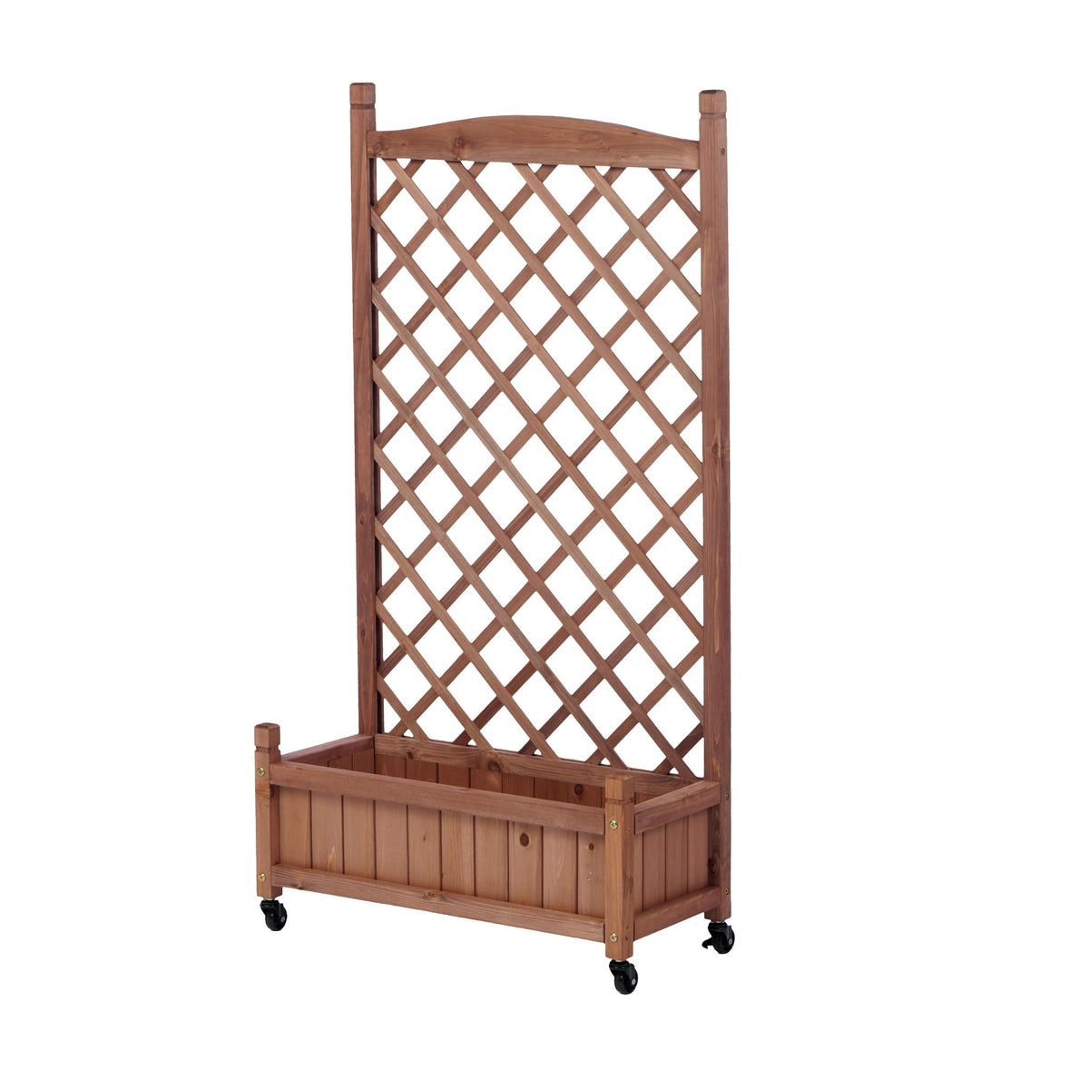 Raised Garden Bed with Trellis 2 Pack – Solid Wood Planter & Plant Stand, Brown