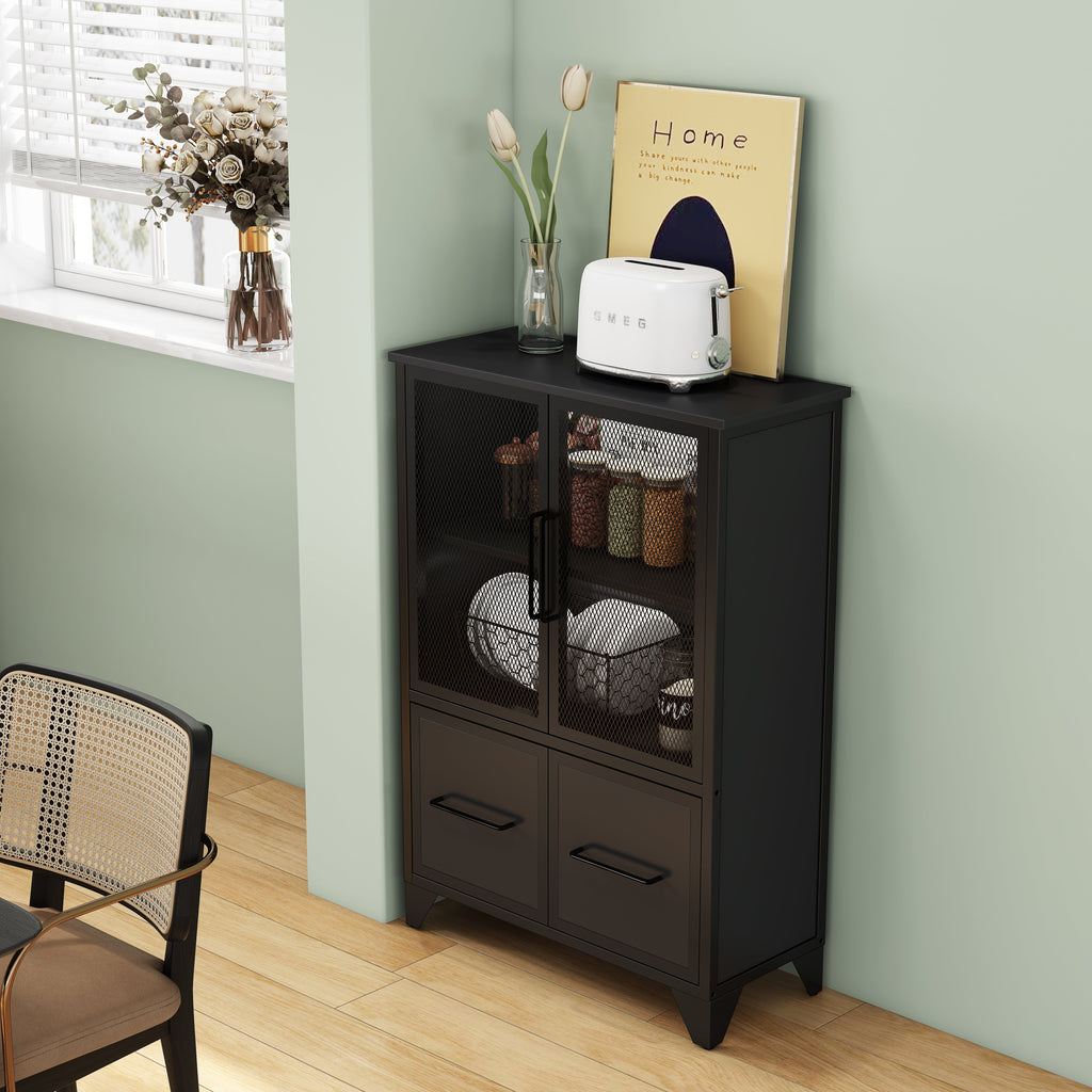 Storage Cabinet With 4 Iron Doors - Black
