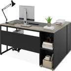 L-Shaped Executive Desk with Cabinet Storage - Dark Gray or Black