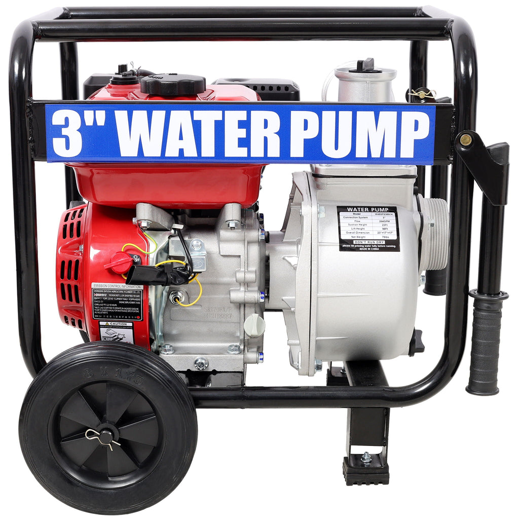 Gas Engine Powered Water Pump with Wheels and Handle – Black/Red