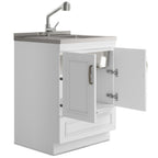 Laundry Cabinet with Faucet and Stainless Steel Sink - White