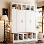 Farmhouse Entryway Storage Cabinet with Shoe Rack & Display Cubbies
