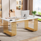 White Executive Desk with Gold Metal Legs - 70.87" Wide