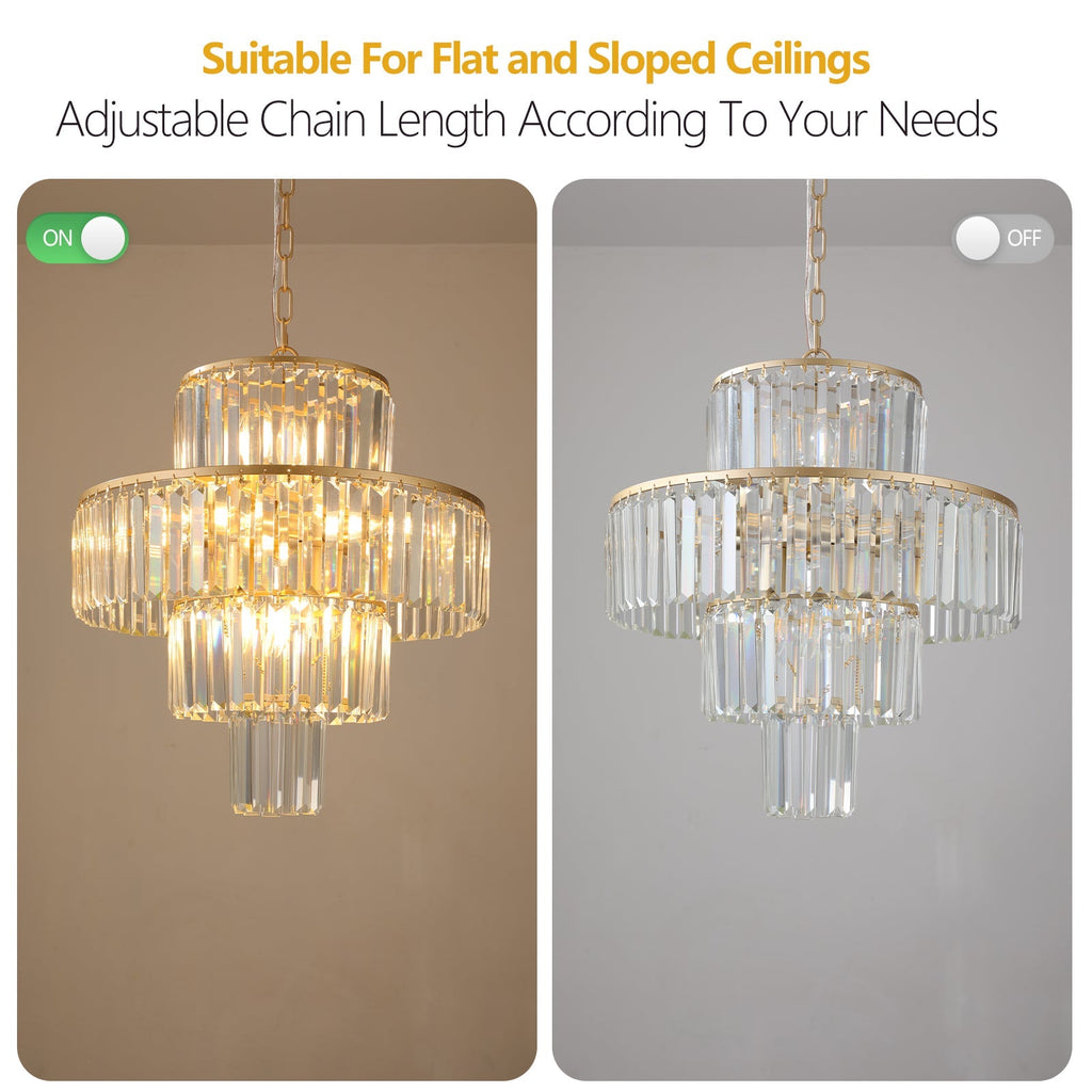 20' Modern Crystal Chandelier with 4-Tier Design - Gold
