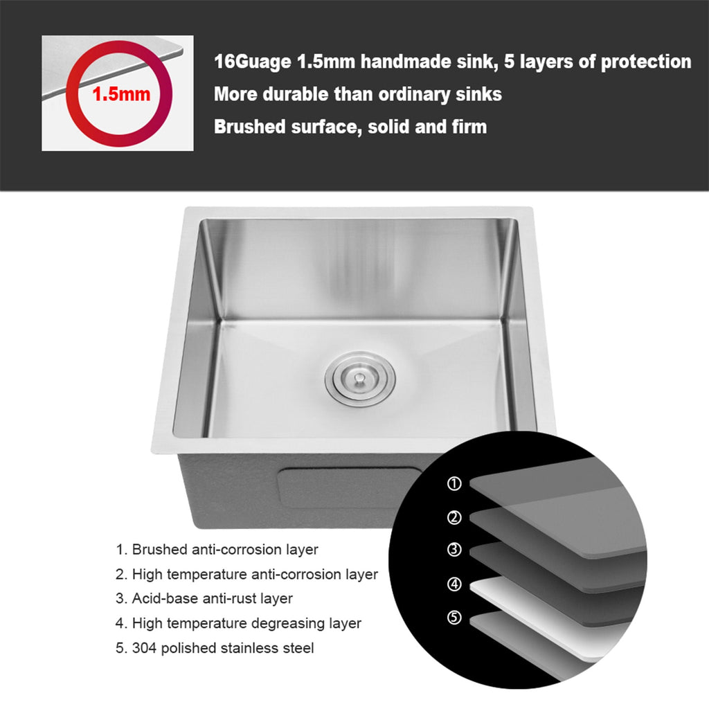 Gray Undermount Steel Kitchen Sink with Deep Single Bowl Basin