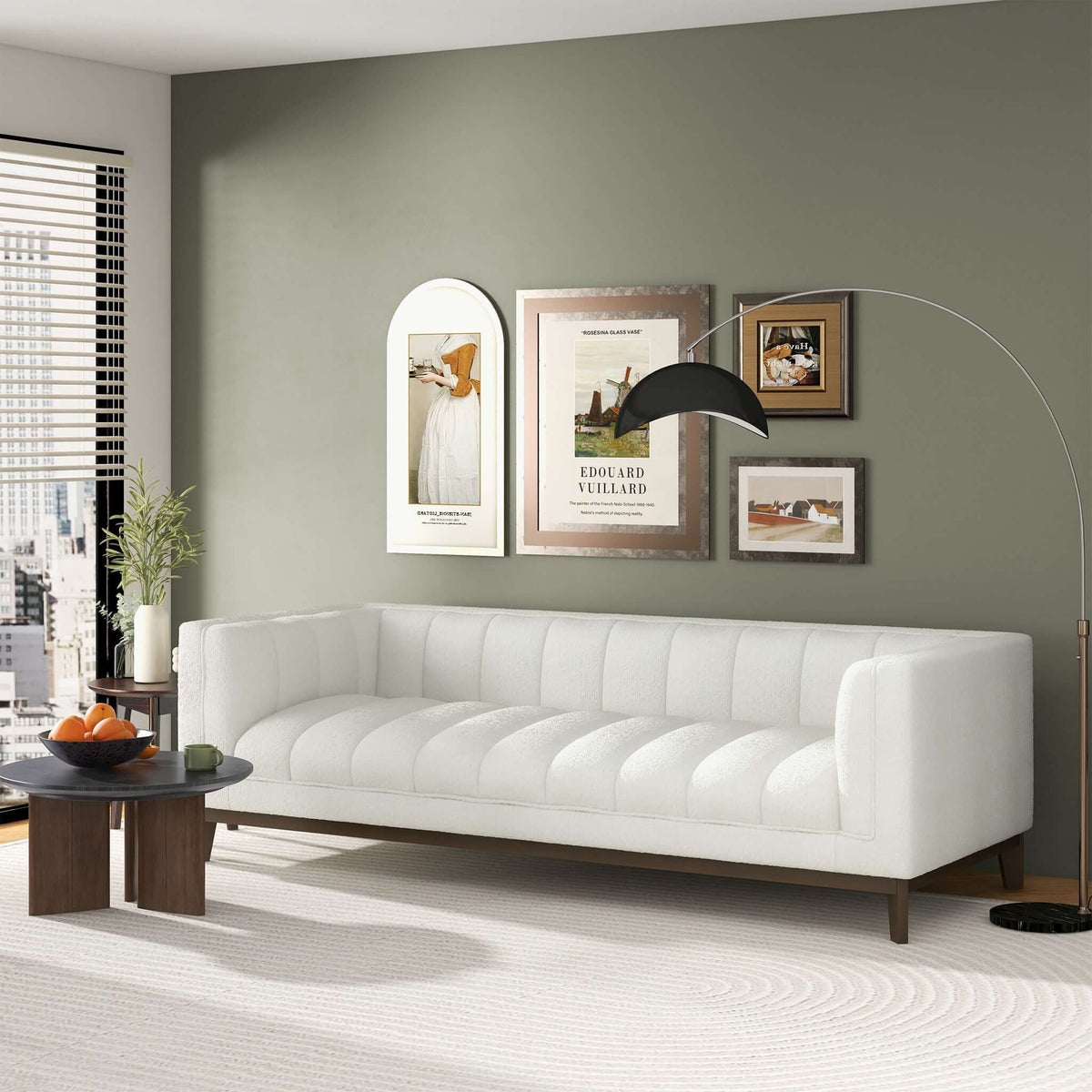 Mid Century Modern Sofa with Pet-Friendly Upholstery - White, Green, Orange