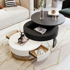 Modern Round Nesting Coffee Tables with Lift-Top and 2 Drawers - White or Black