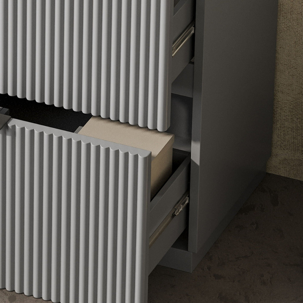 Fluted Bathroom Vanity with Ceramic Sink and Moisture-Proof Cabinet - 30" Wide