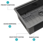 Gunmetal Black Workstation Kitchen Sink with Multifunction Ledge - 33" Undermount