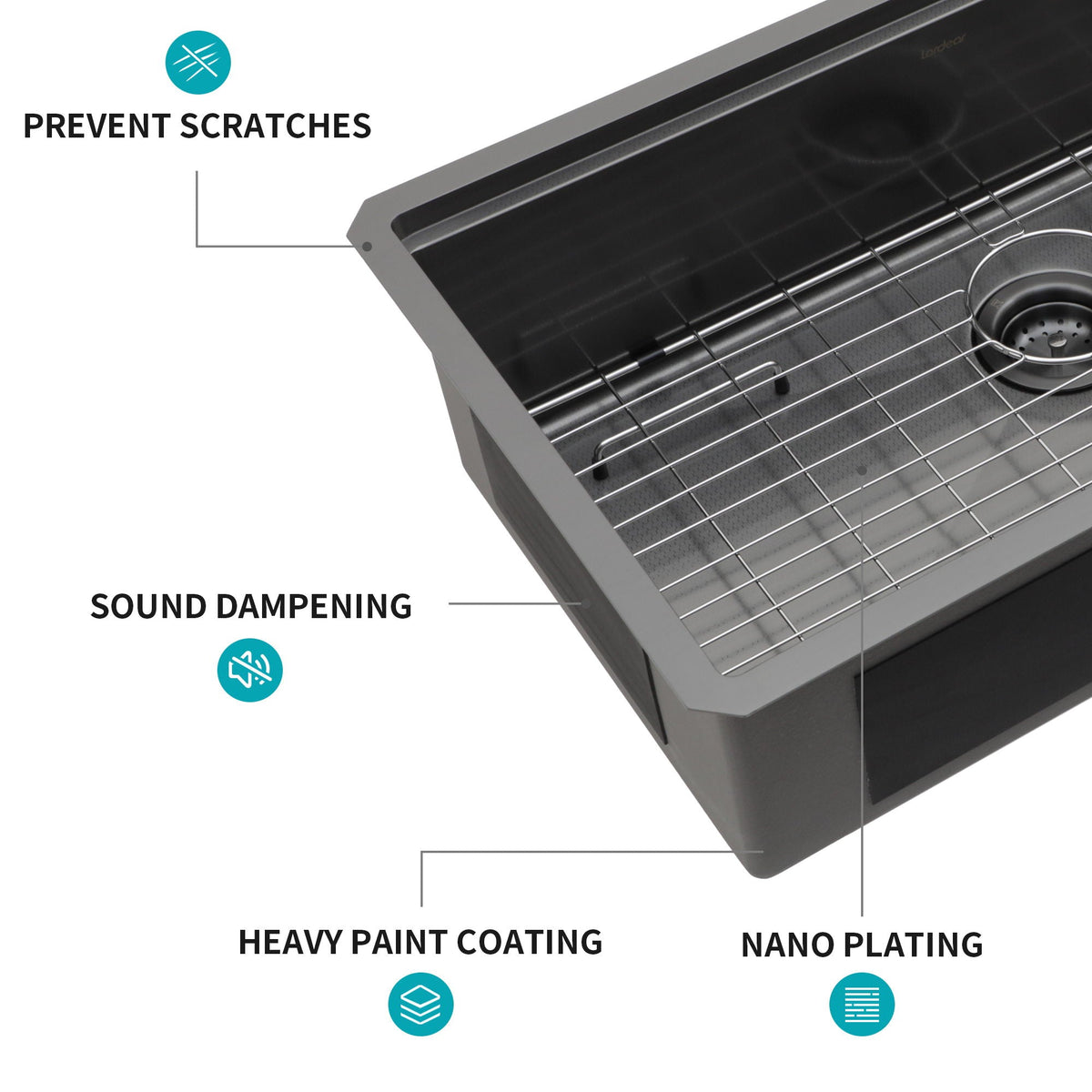 Gunmetal Black Workstation Kitchen Sink with Multifunction Ledge - 33" Undermount