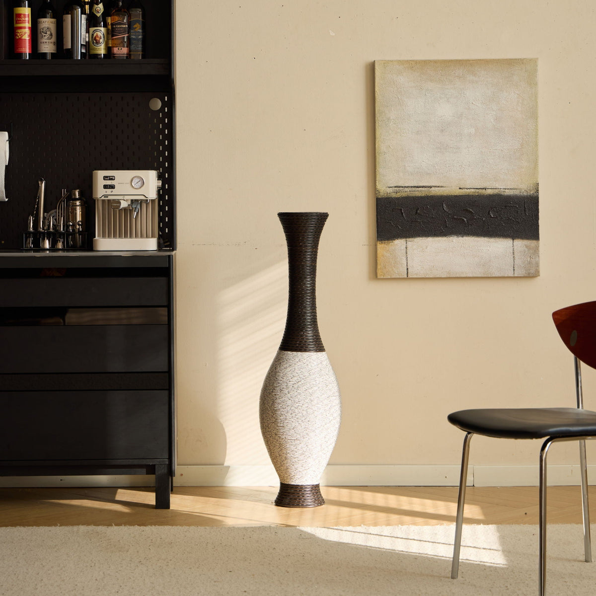 Tall Designer Floor Vase with Elegant 2 Tone - White or Dark Brown