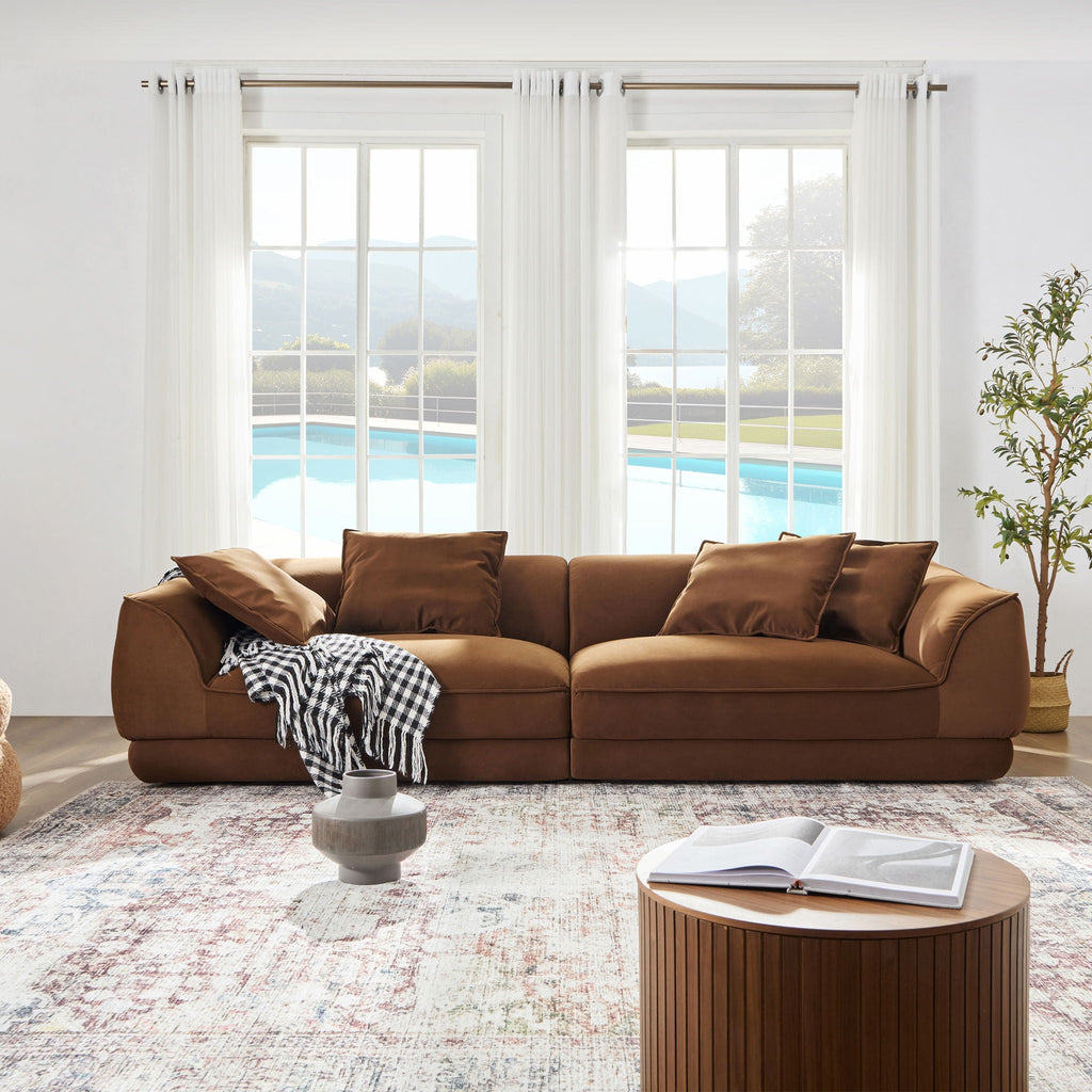 Nordic Modern Sofa With Removable Pillowcase and High Density Sponge - Dark Brown