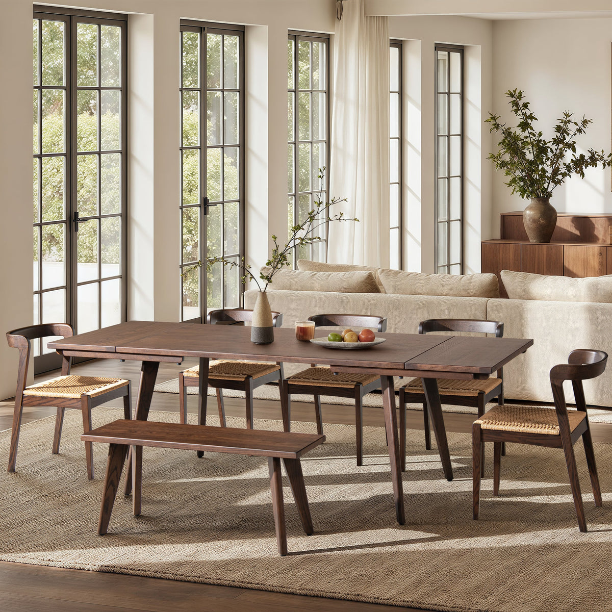 Solid Red Oak Dining Table with Extending Leaves - Capri 59-90.5"