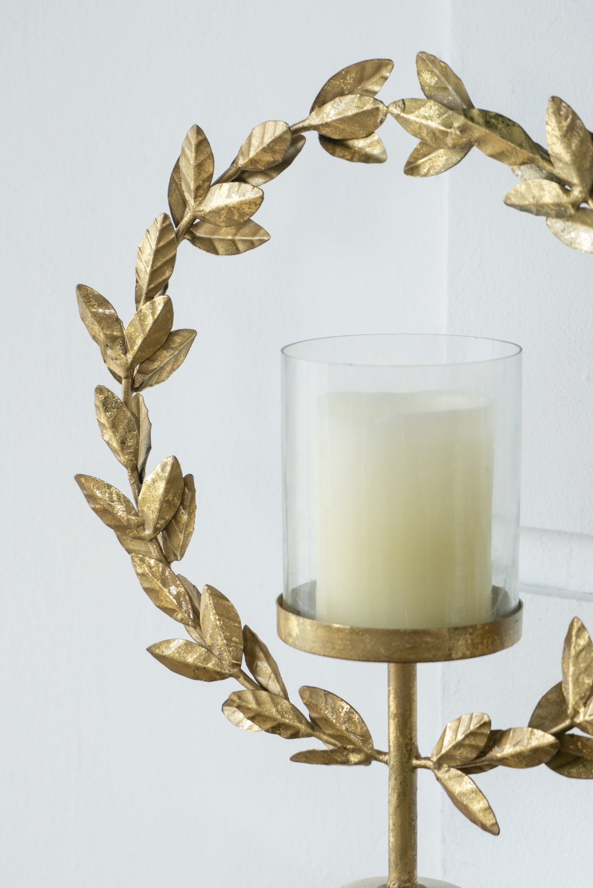Iron Floral Hurricane Table Lamp with Marble Base - Gold & White
