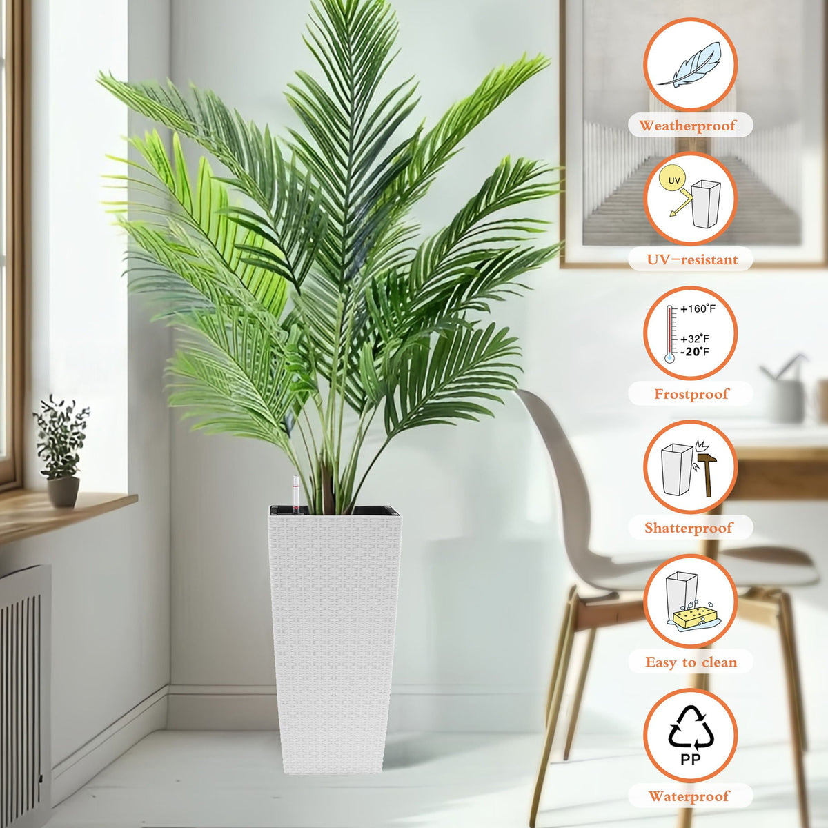 Indoor Outdoor Planter with Automatic Watering System - Dark Brown, Black, or White