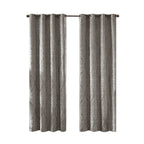 Charcoal Knitted Jacquard Damask Blackout Curtain Panel with Silver Grommets