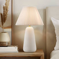 Textured Ceramic Table Lamp with Fluted Fabric Shade - White